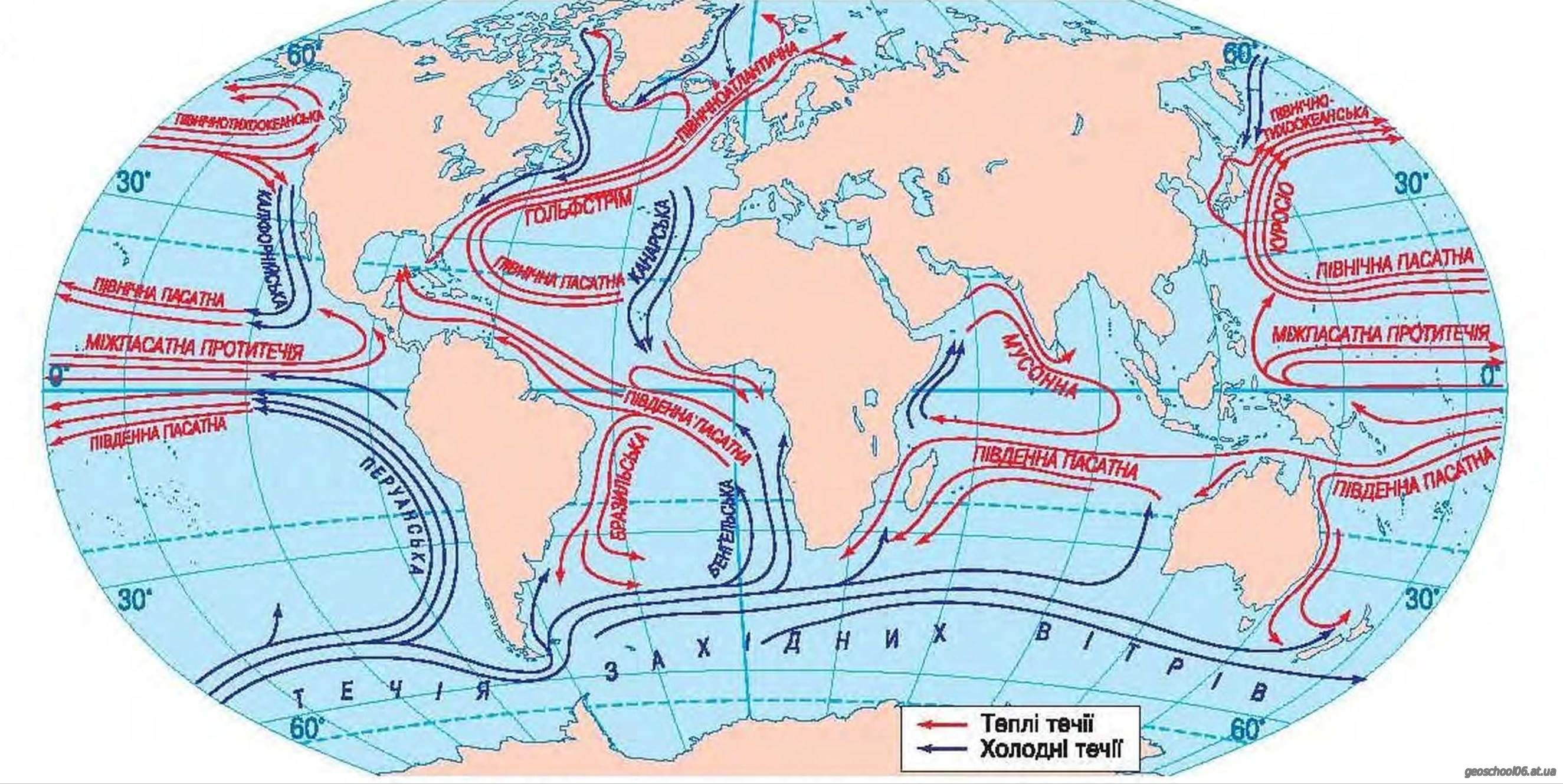 Бассейны мировых океанов. Тёплые и холодные течения на карте мирового океана. Тёплые течения мирового океана на карте.